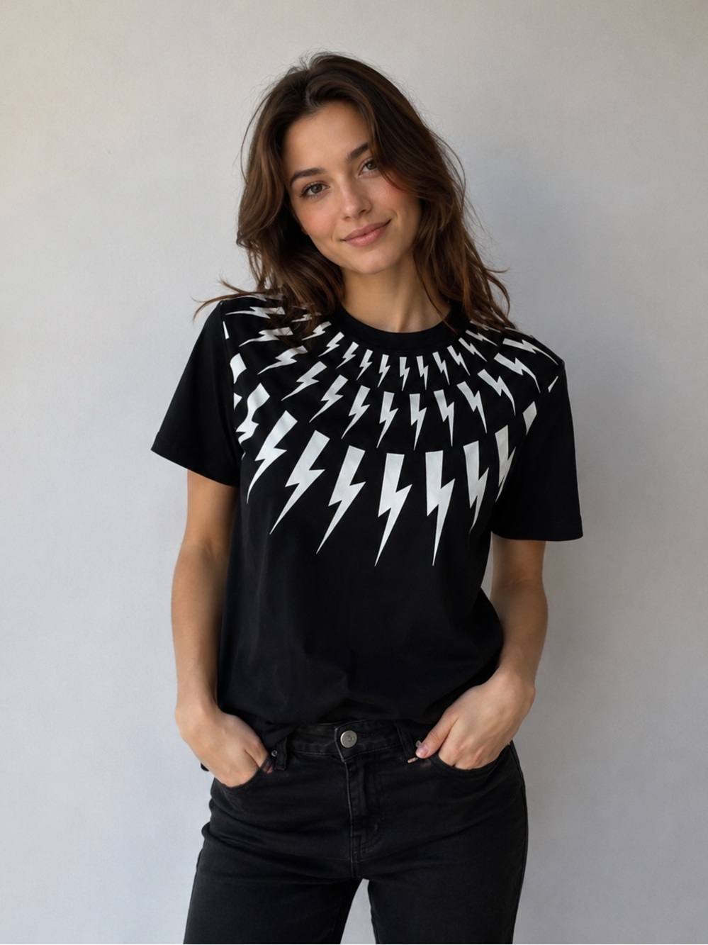 Neil Barrett Black Thunderbolt Graphic Tee Short Sleeve Made in Italy unisex szM